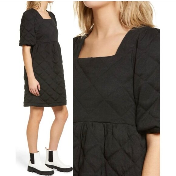 Vero Moda quilted puff sleeve mini dress Womens Medium black square neck boho - Picture 3 of 11